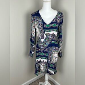 Maeve by Anthropologie Boho Blue and Green Long Sleeve Dress